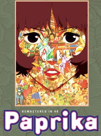 Paprika filmi afişi, rüyalar ve gerçeklik arasındaki sınırları keşfeden fantastik bir animasyonun filmi.